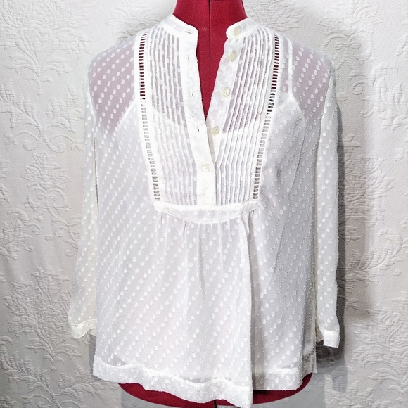 Madewell Polka Dot Off White Sheer Camisole Button Up Blouse - Picture 1 of 10